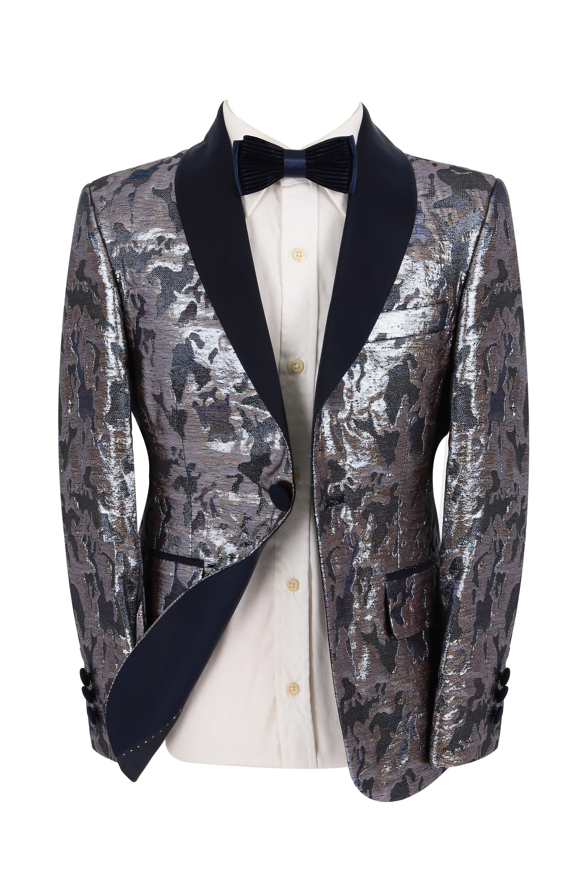 Boys Shimmery Patterned Tuxedo Suit - Gold - Silver