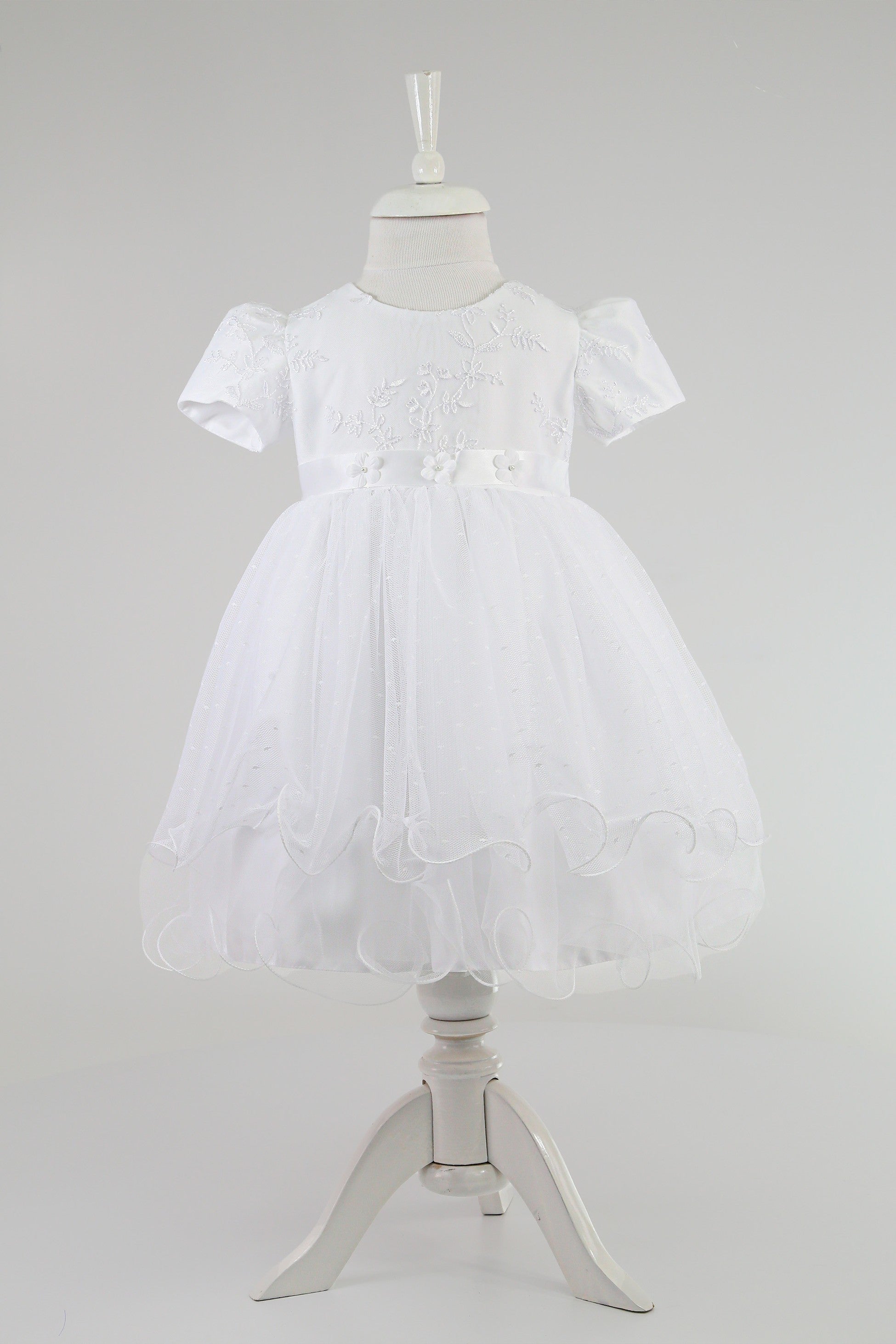 Baby Girls Balloon Sleeve Tulle Dress – B1038 - White