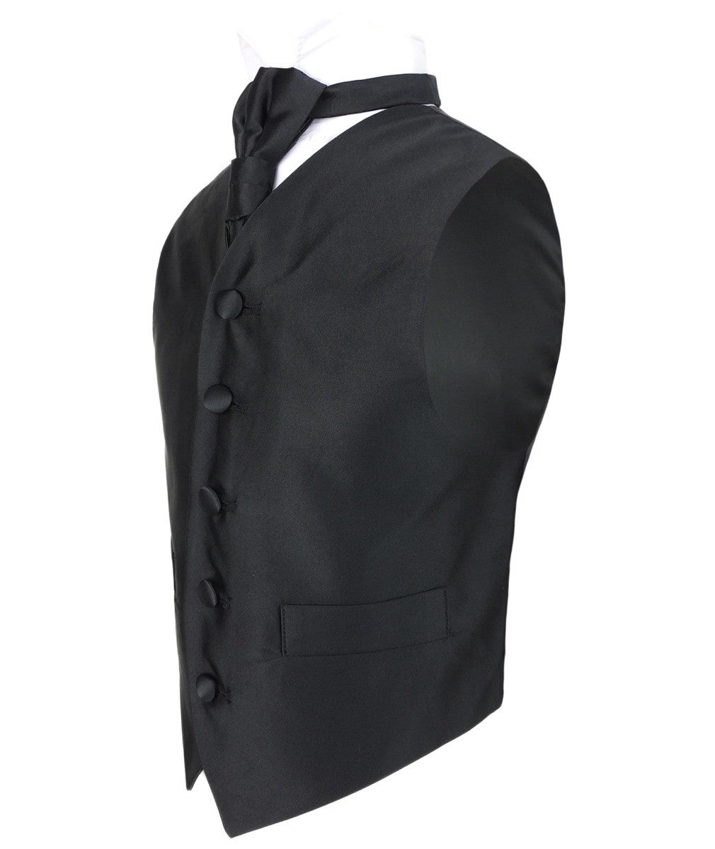 Boys Satin Waistcoat & Cravat Set - Black