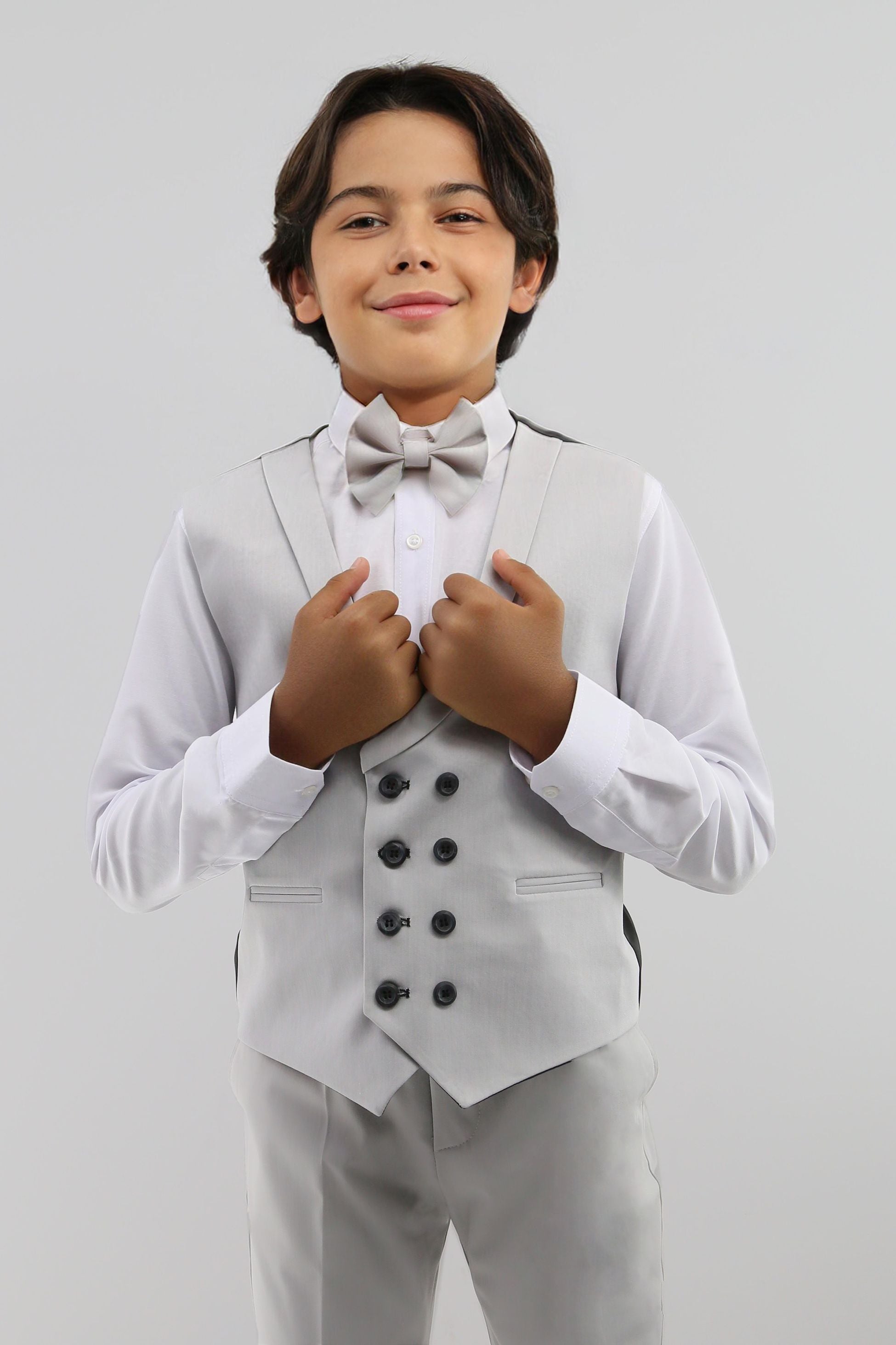 Boys Suit with Double Breasted Waistcoat 6 PC Set - Slate Grey