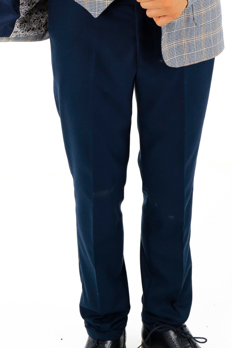 Boys Windowpane Check Slim Fit Suit - Blue