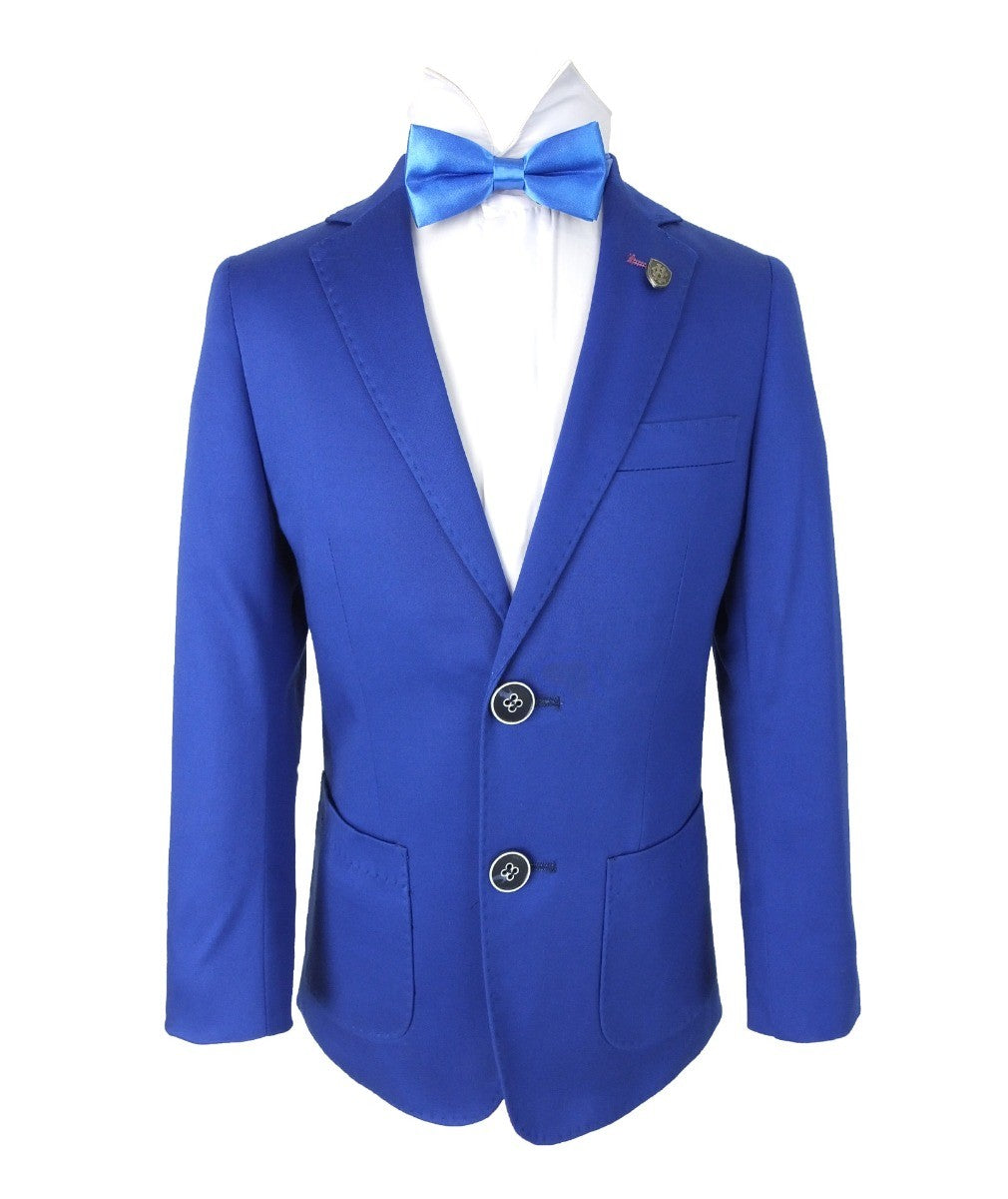 Boys Slim Fit Cotton Blazer - Royal Blue