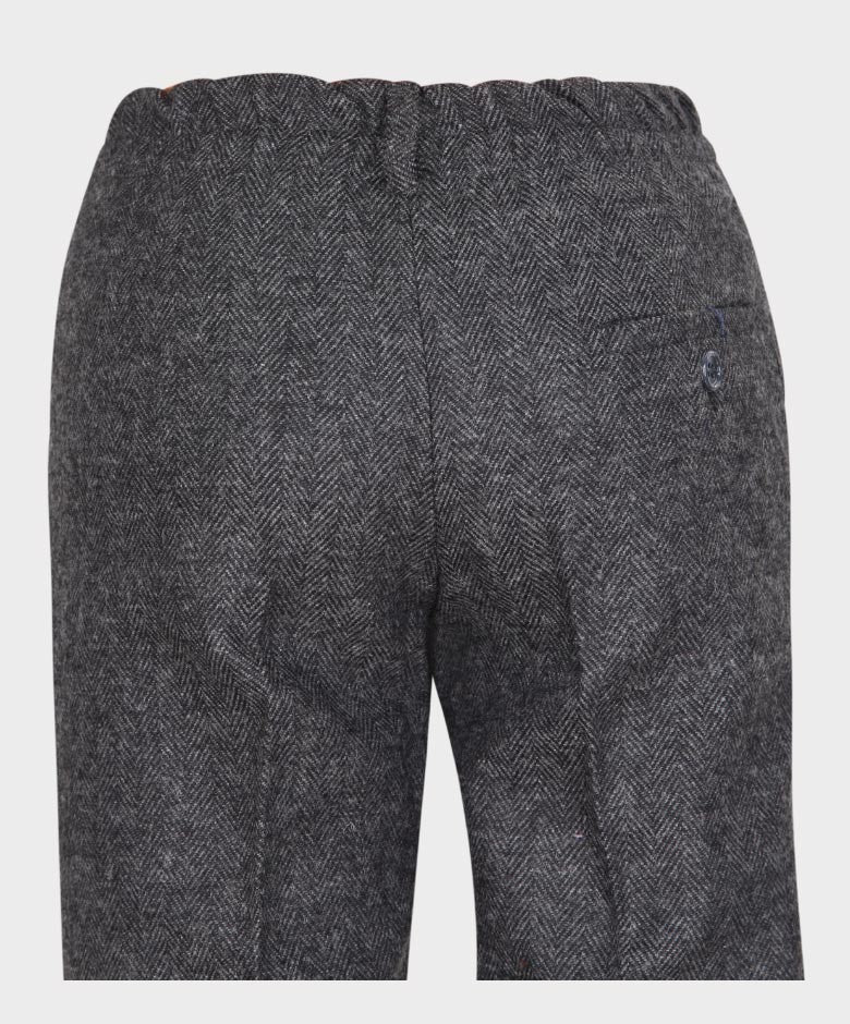 Boys Tailored Fit Herringbone Grey Trousers - GEORGE - Dark Grey