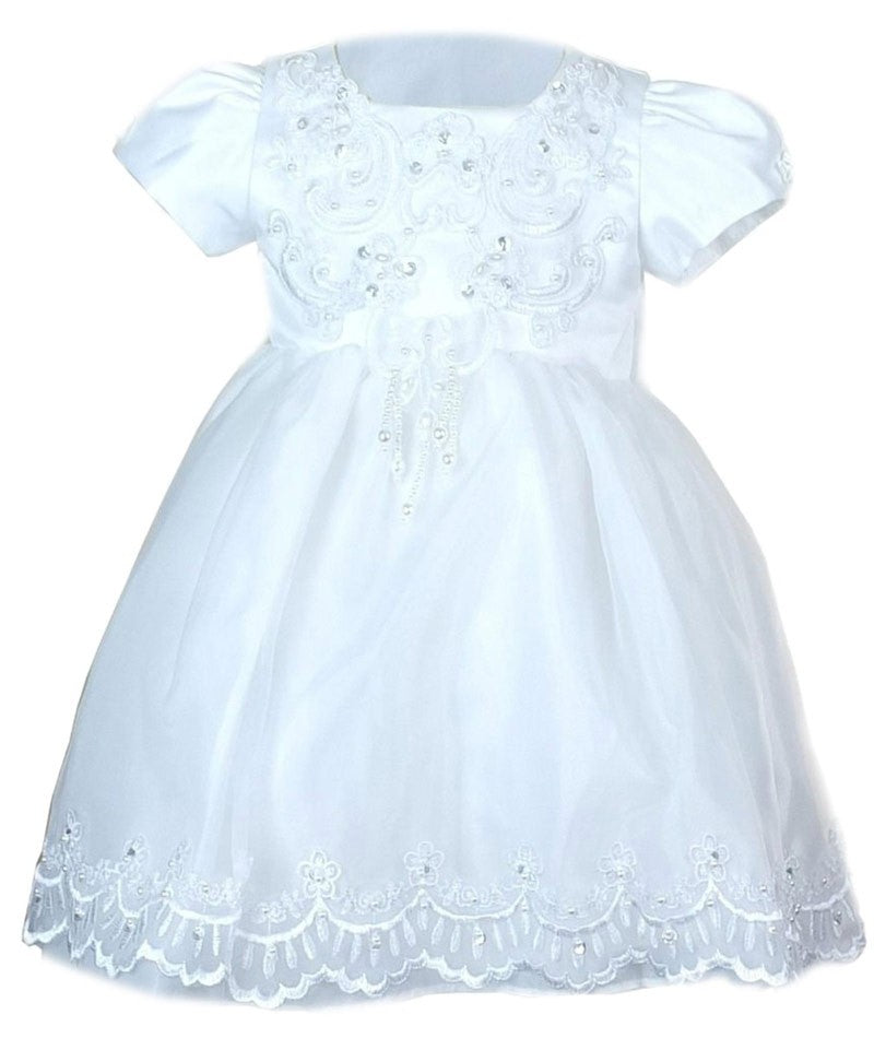 Baby Girls Christening White Gown With Bonnet - White