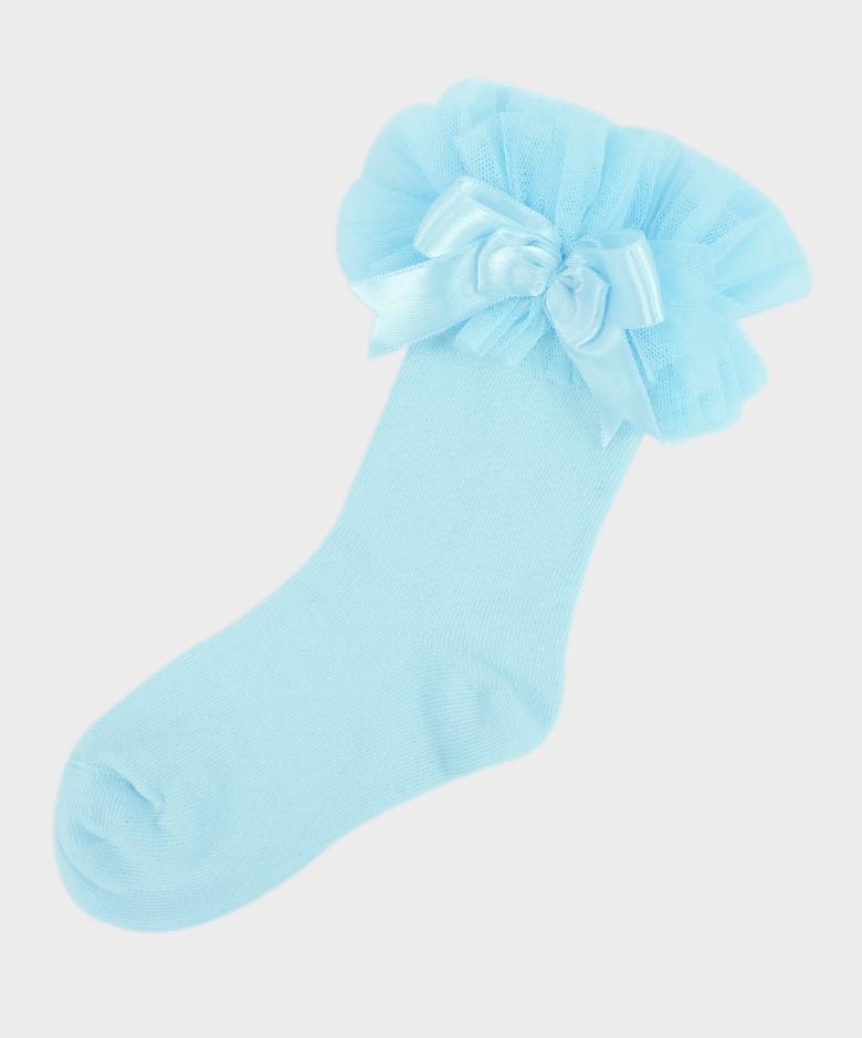 Baby Girls Ruffle Bow Frilly Ankle Socks - Blue