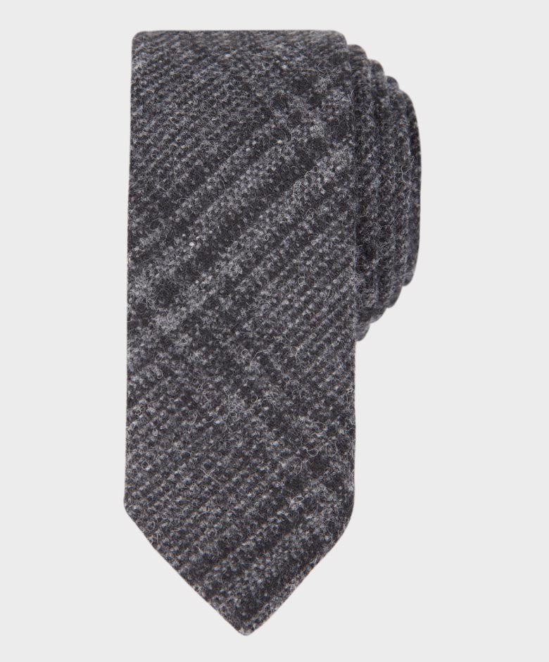 Boys Tweed Check Grey Tie and Hanky Set - Charcoal Grey