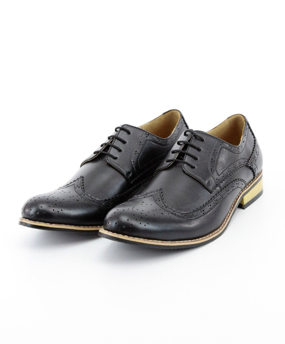 Men's Lace Up Leather Wingtip Brogue Shoes - Black