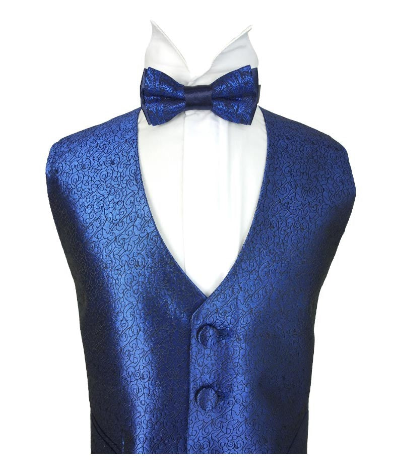 Men's Boys Slim Fit Swirl Royal blue Waistcoat - Blue