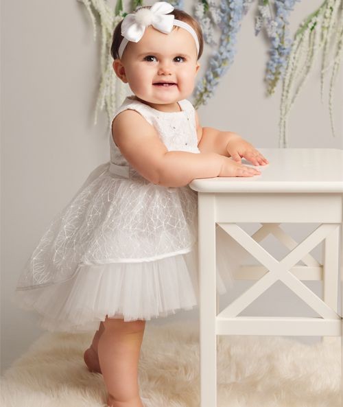 Baby Girls High-Low Sheer Overlay Lace Dress - ANNIE - Ivory