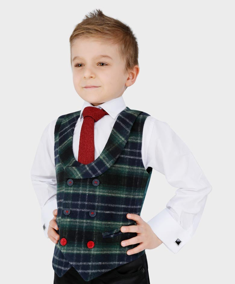 Boys Tailored Fit Blazer Waistcoat Set - Cashmere - Forest Green