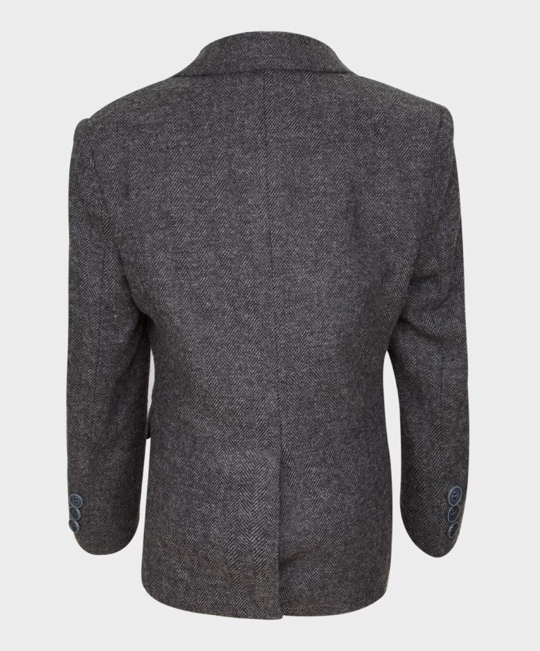 Boys Herringbone Tweed Grey Suit - GEORGE - Dark Grey