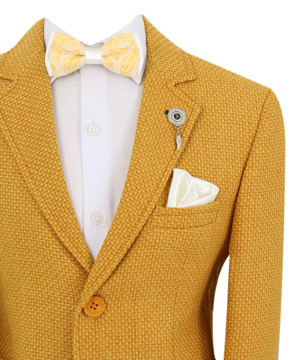 Boys Single Breasted Slim Fit Formal Blazer - GERRARD - Mustard