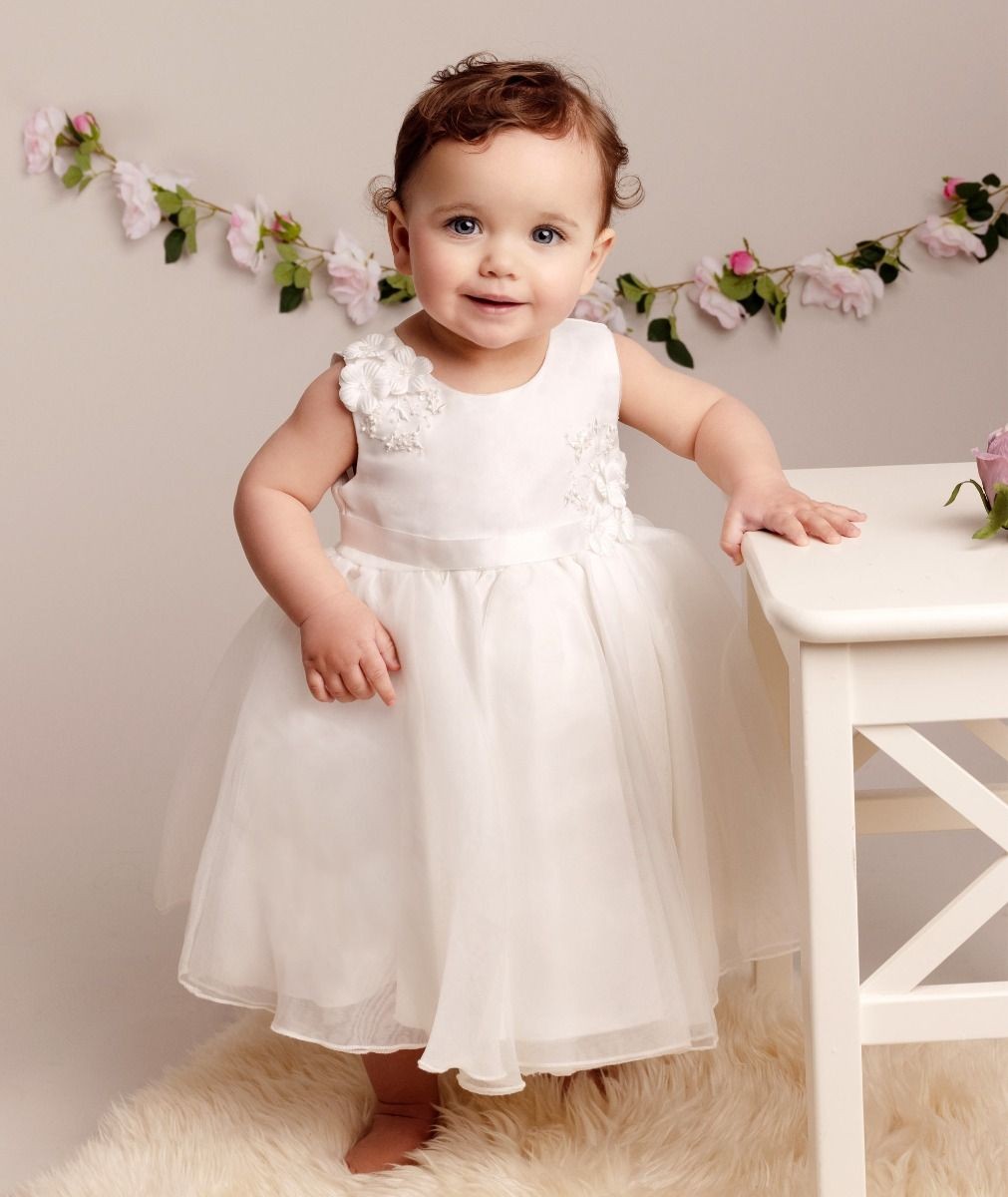 Baby Girls Tulle Dress With Floral Applique - ELISE - Ivory