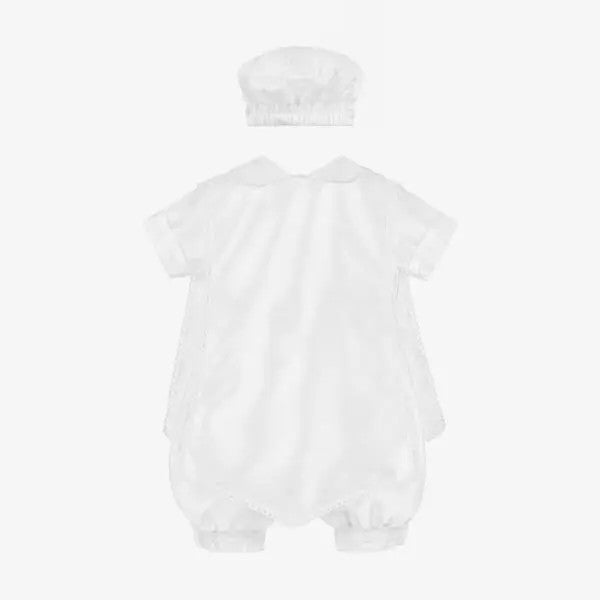 Luxurious Baby Boys White Christening Romper Set - 605 - White