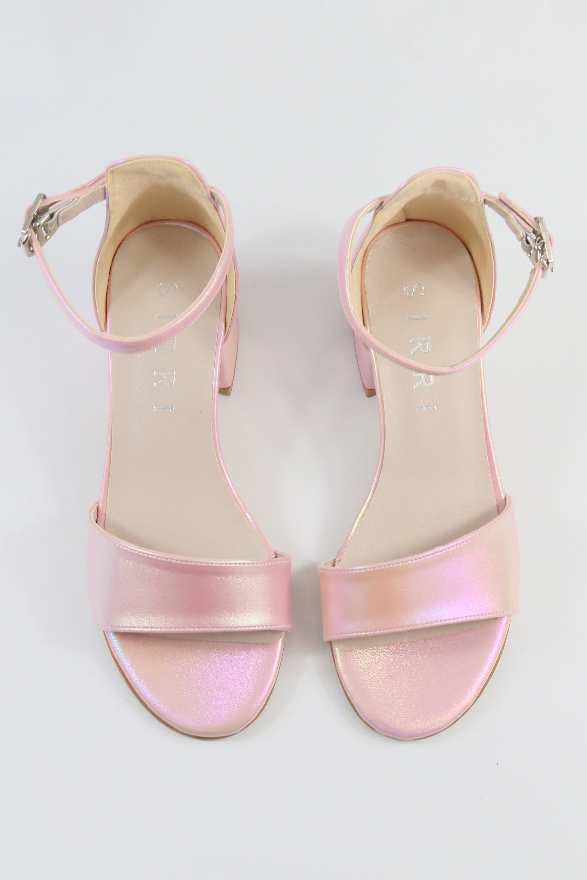 Girls Ankle-Strap Iridescent Block Heels Sandals - GRACE - Pink