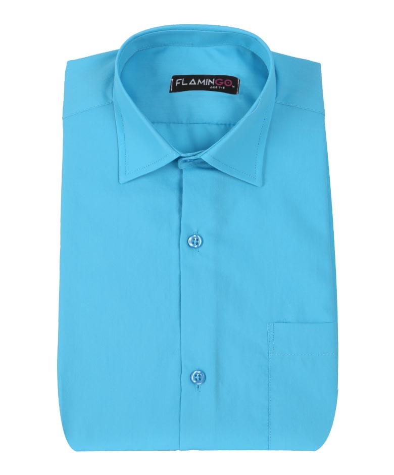 Boys Cotton Blend Formal Shirt - Turquoise Blue