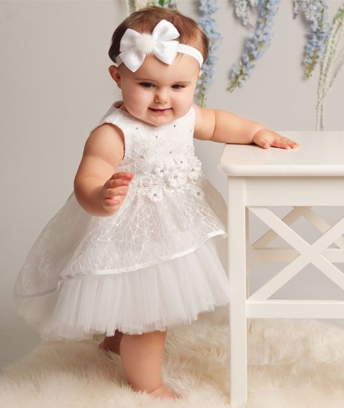 Baby Girls High-Low Sheer Overlay Lace Dress - ANNIE - White