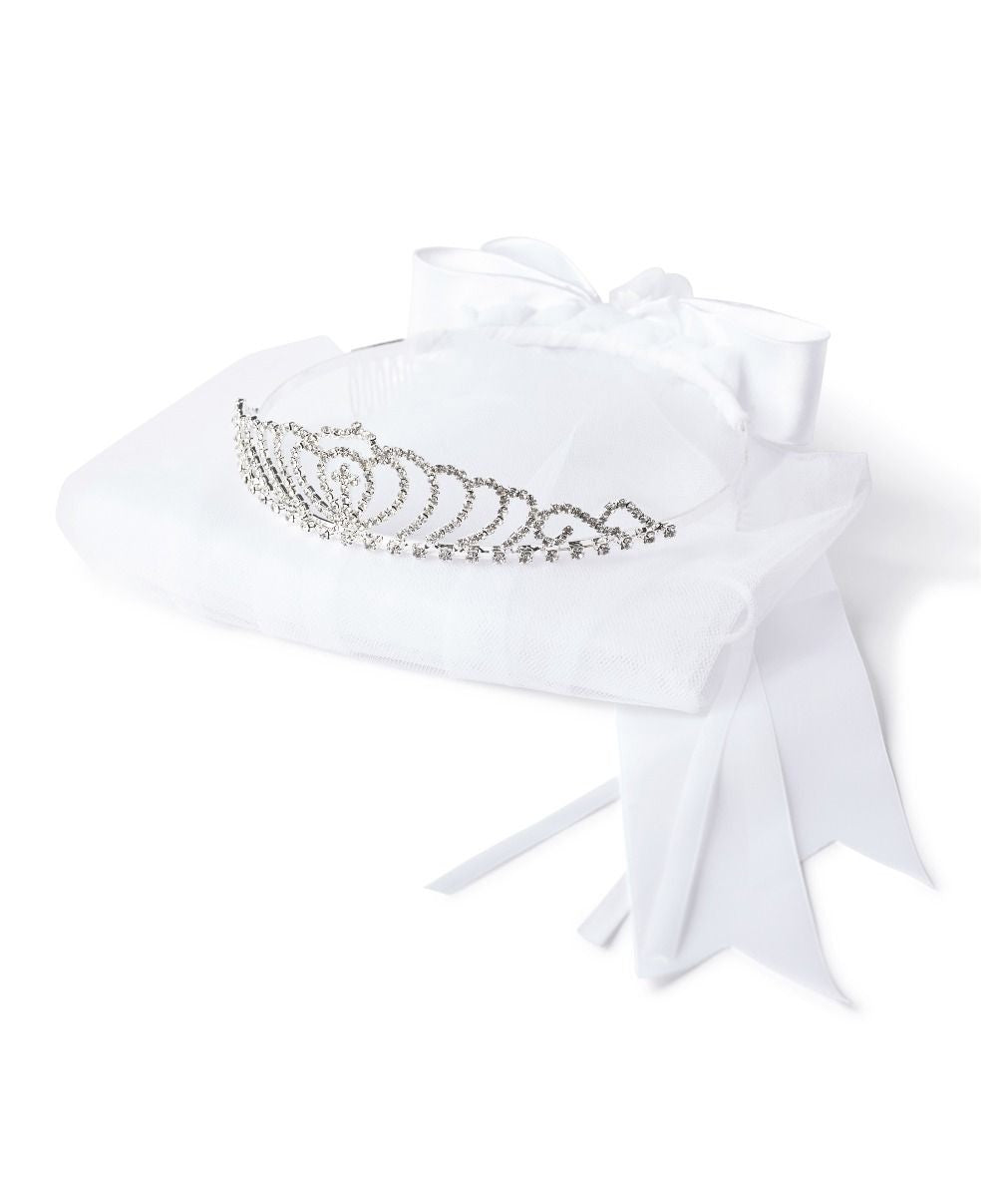 Girls' White Crystal Cross Tiara Veil - CMV802