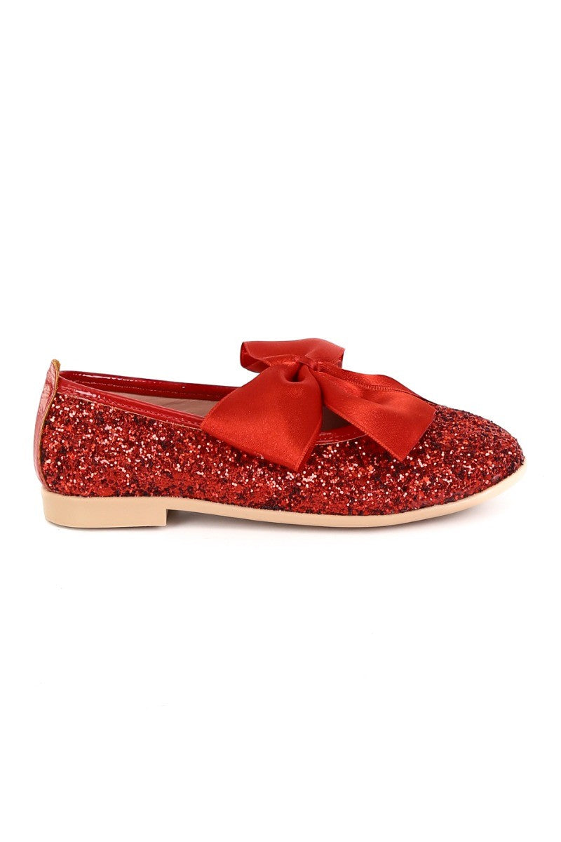 Girls Sequin Ballerina Flat Pumps - LOLA - Red