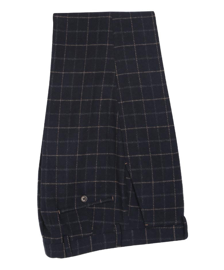 Men's Tweed Check Slim Fit Navy Suit- SHELBY - Navy Blue