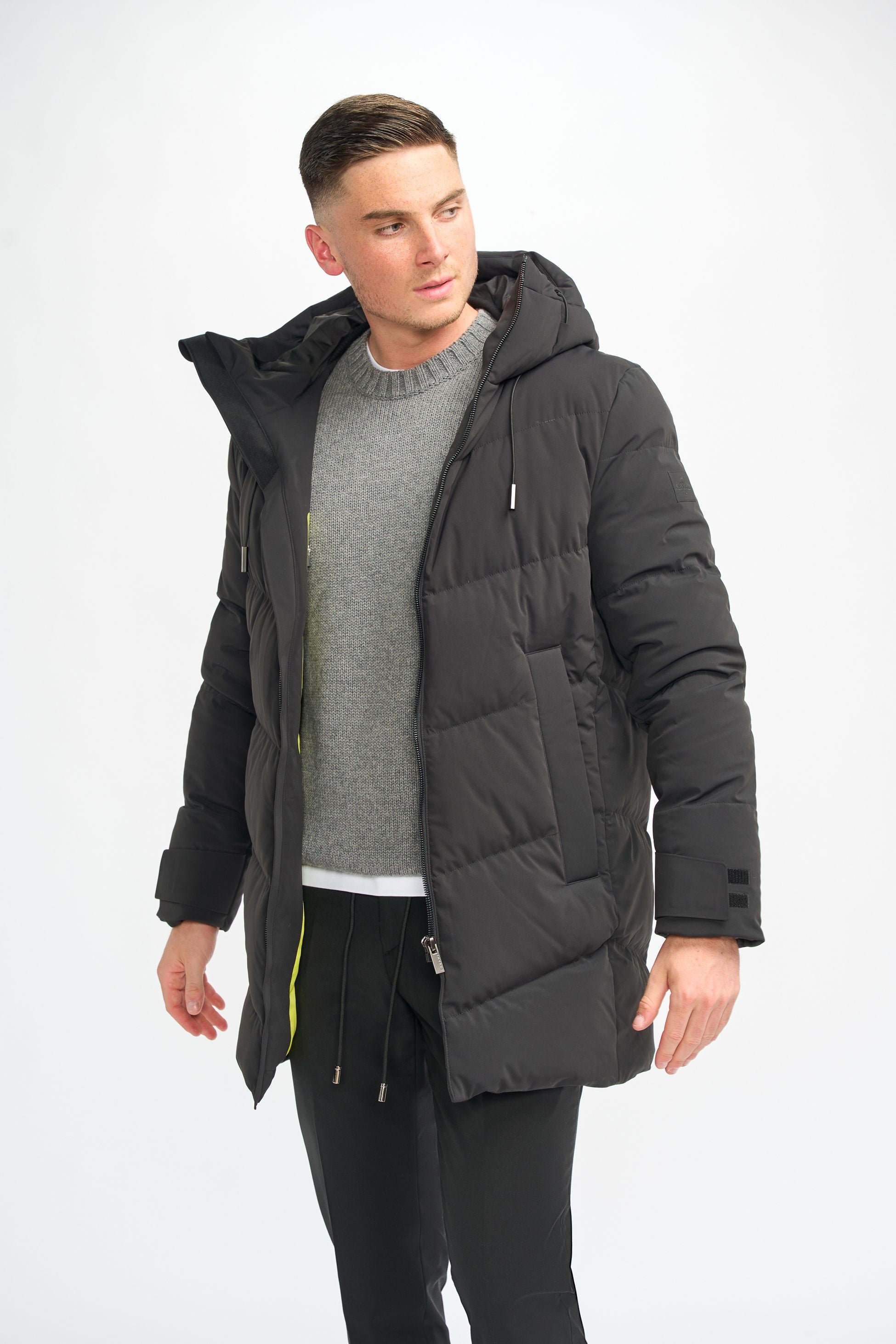 Men's Quilted Puffer Jacket Winter Coat - FABINI - Black