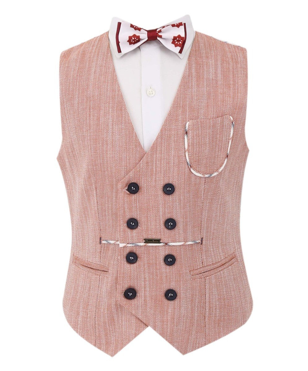 Boys Check Blazer and Double-breasted Waistcoat Suit Set - Burgundy