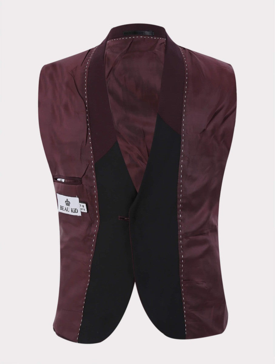 Boys All in One 6 Pieces Tuxedo Dinner Suit - HARRISON - Burgundy