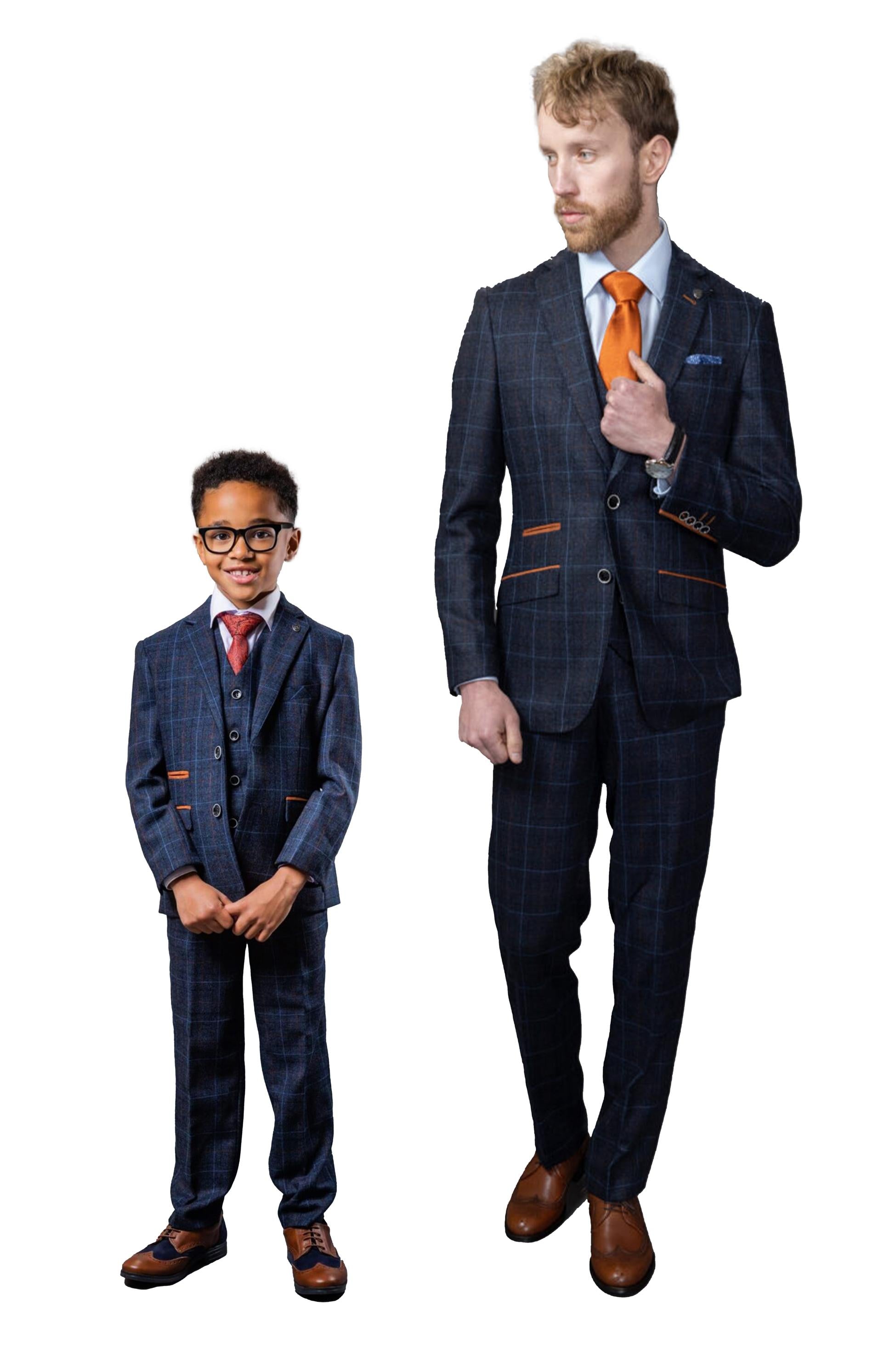 Boys Tailored Fit Retro Check Suit - ANTHONY NAVY - Navy Blue