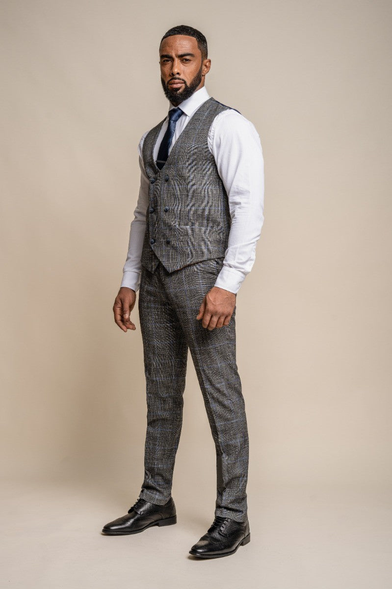 Men's Tweed Retro Check Grey Suit - POWER - Grey