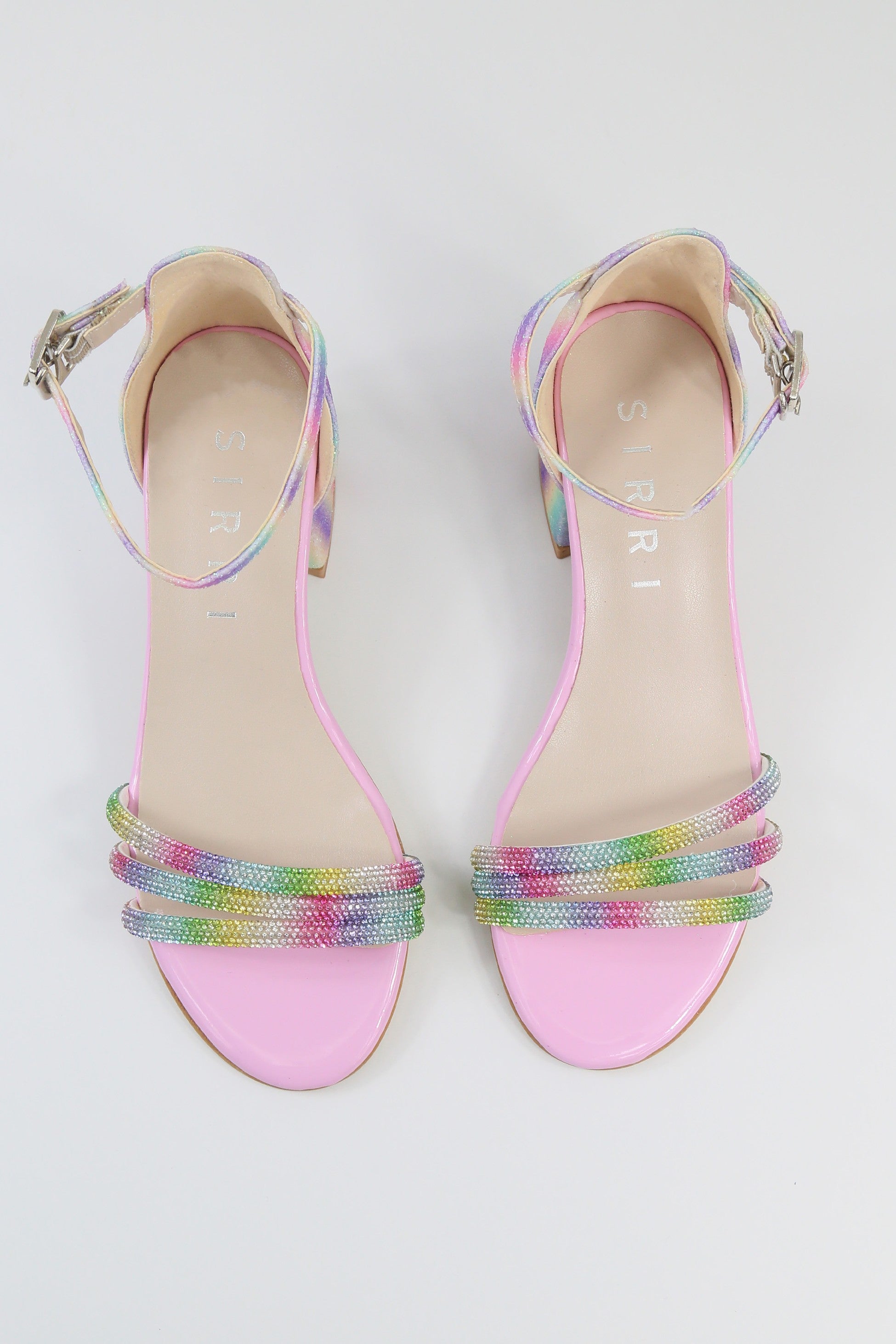 Girls' Textured Block-Heel Sandals with Rhinestone Straps - TWINKLE - Multicolour