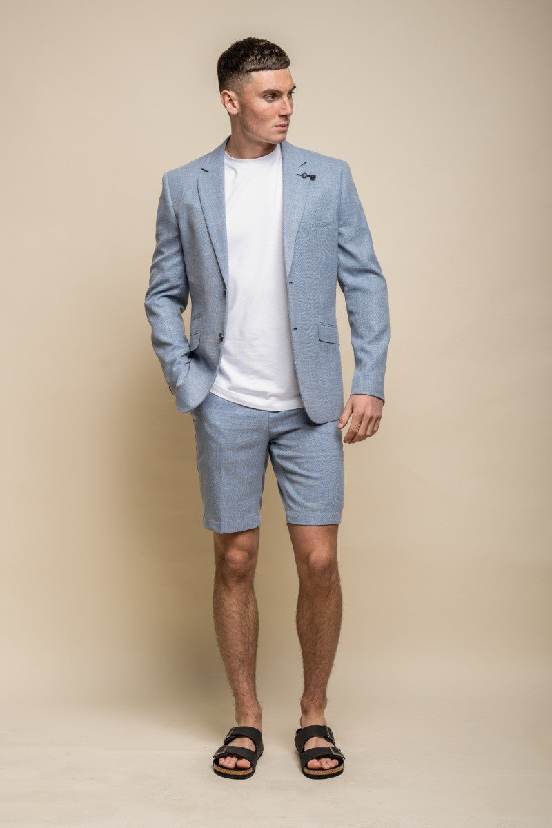 Men's Mid Rise Slim Fit Shorts- MIAMI - Sky Blue