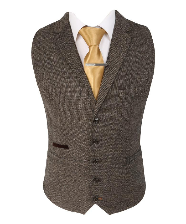 Men's Herringbone Tweed Slim Fit Formal Suit - MARTEZ - Brown