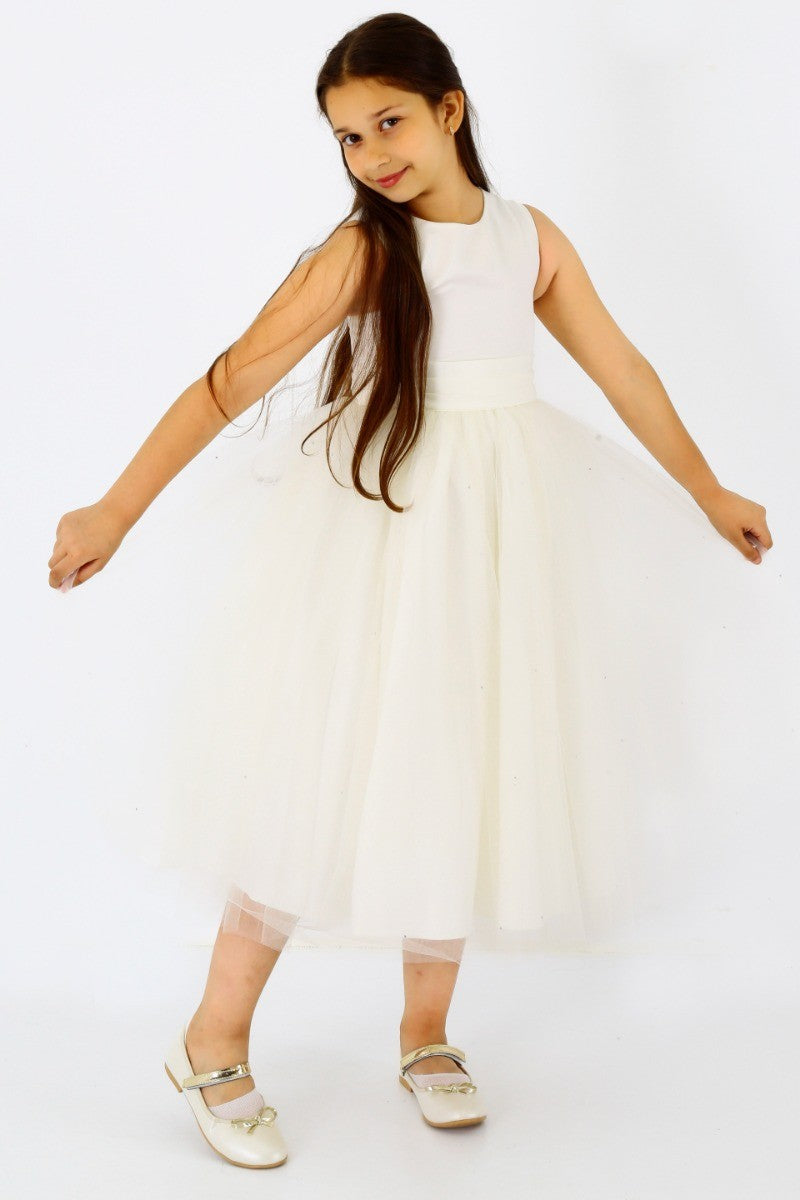 Flower Girls Sleeveless Tulle Communion Dress - Ivory