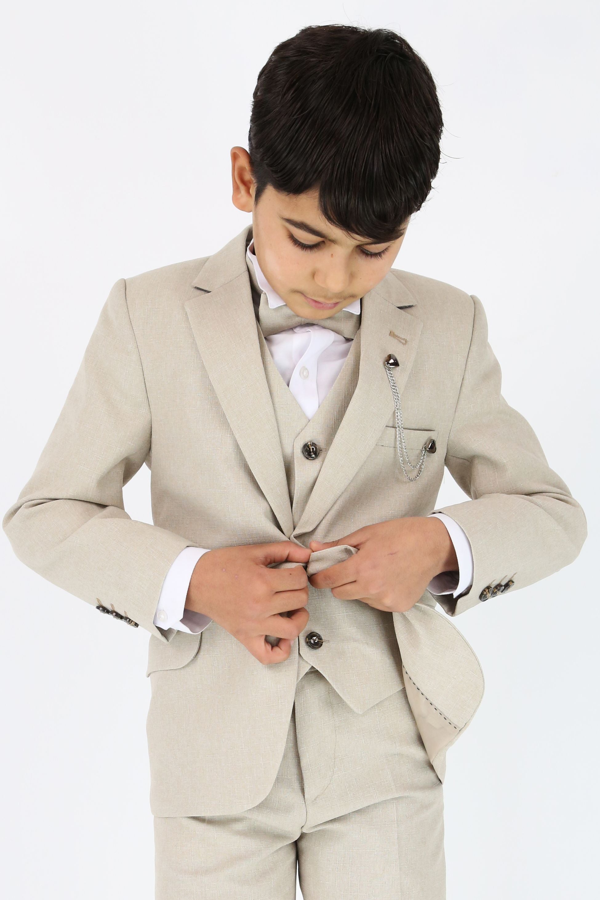 Boys Slim Fit Textured 8-Piece Formal Suit Set - Beige