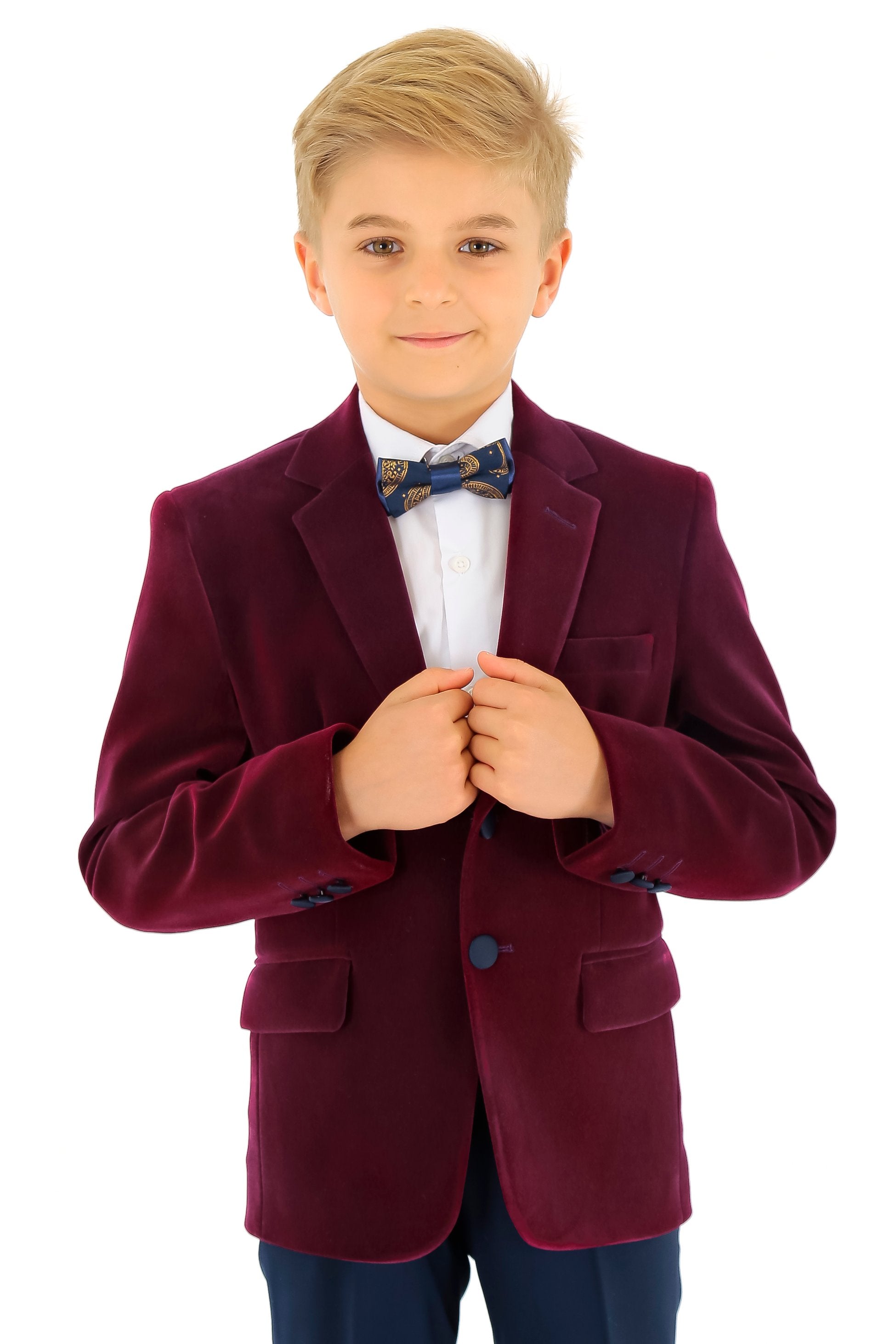 Boys Velvet Slim Fit Formal Blazer - Hackney - Purple