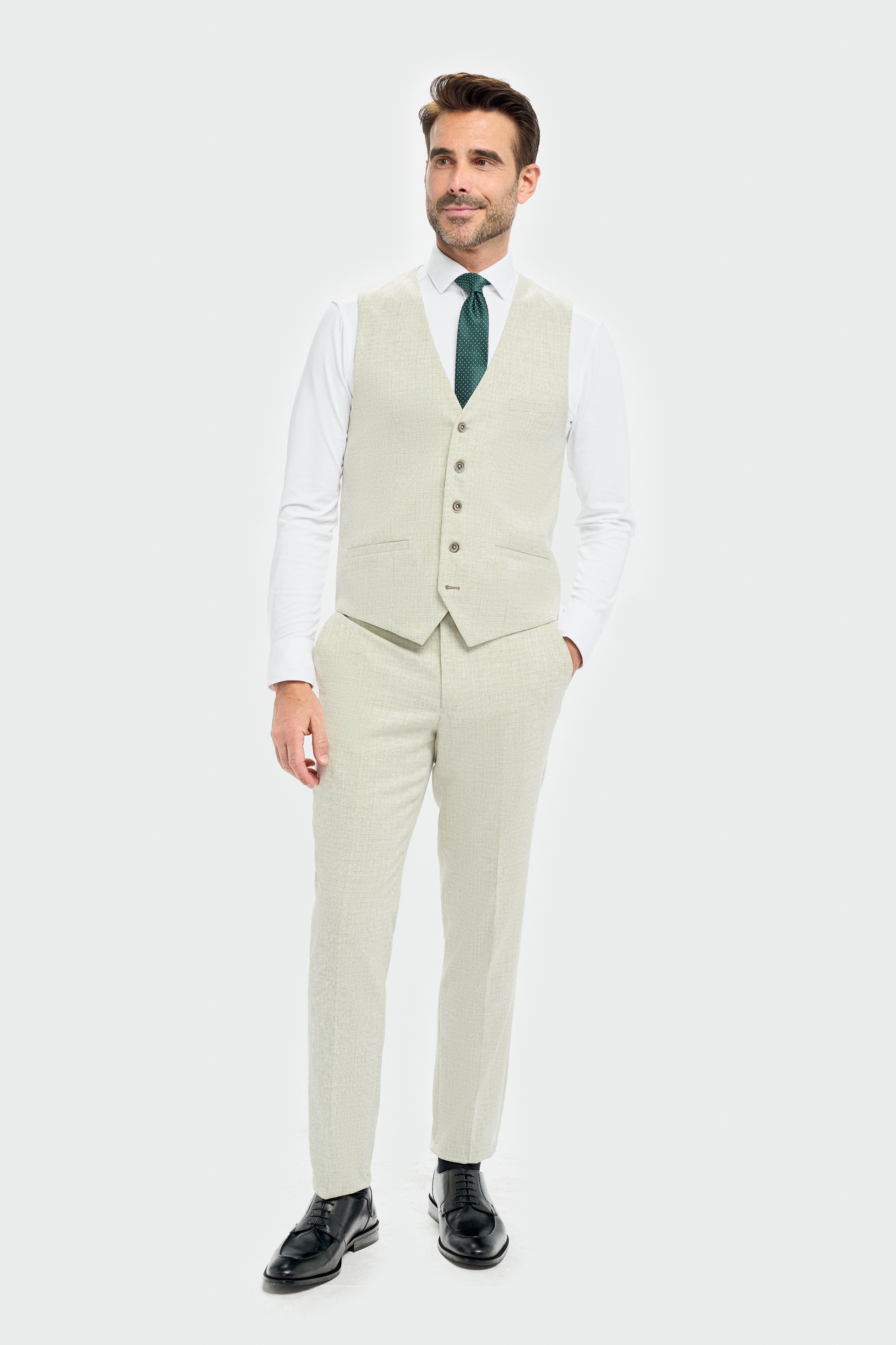 Men’s Slim Fit Textured Formal Waistcoat - Tropez - Sage Green