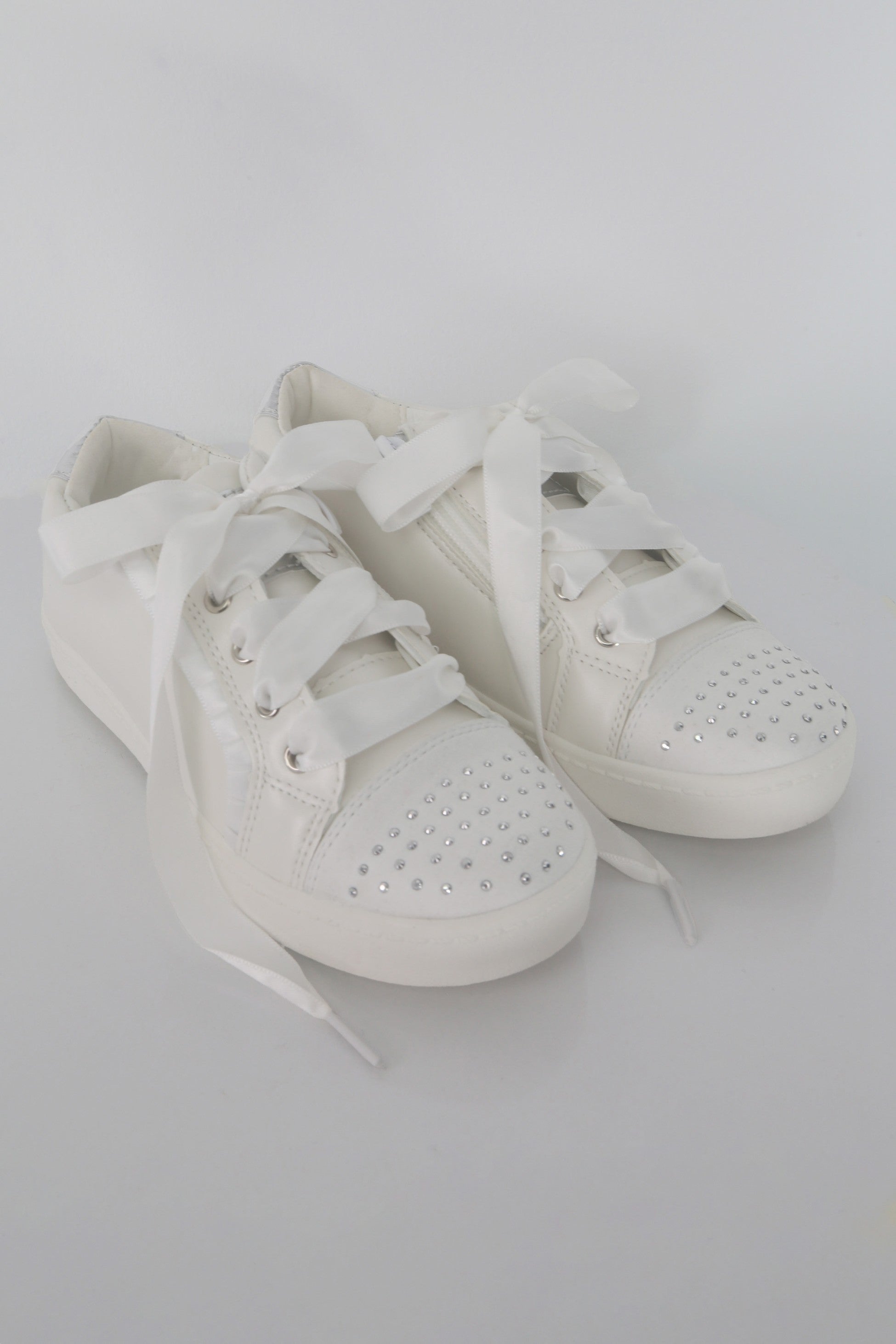 Girls White Sneakers with Rhinestones – CERRI - White