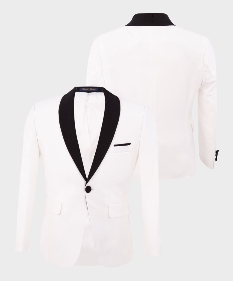 Boys Exclusive Piping Tuxedo Suit - White - Black