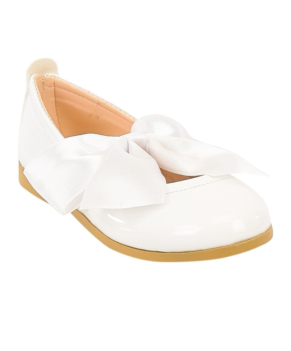 Girls White Flat Patent Mary Jane Shoes - ELENA - White