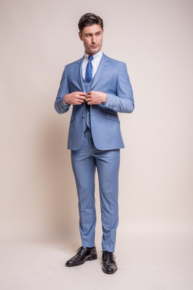 Men's Wool Blend Slim Fit Suit - BOND - Ocean Blue