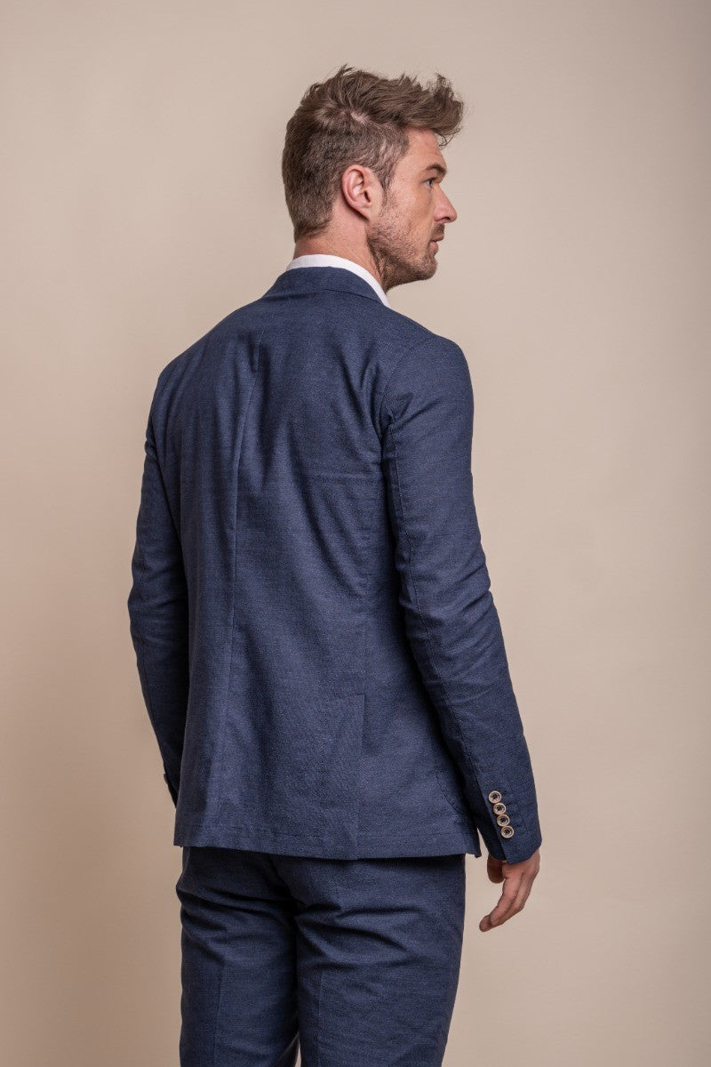 Men's Slim Fit Linen Suit Jacket - ALVARI - Navy Blue