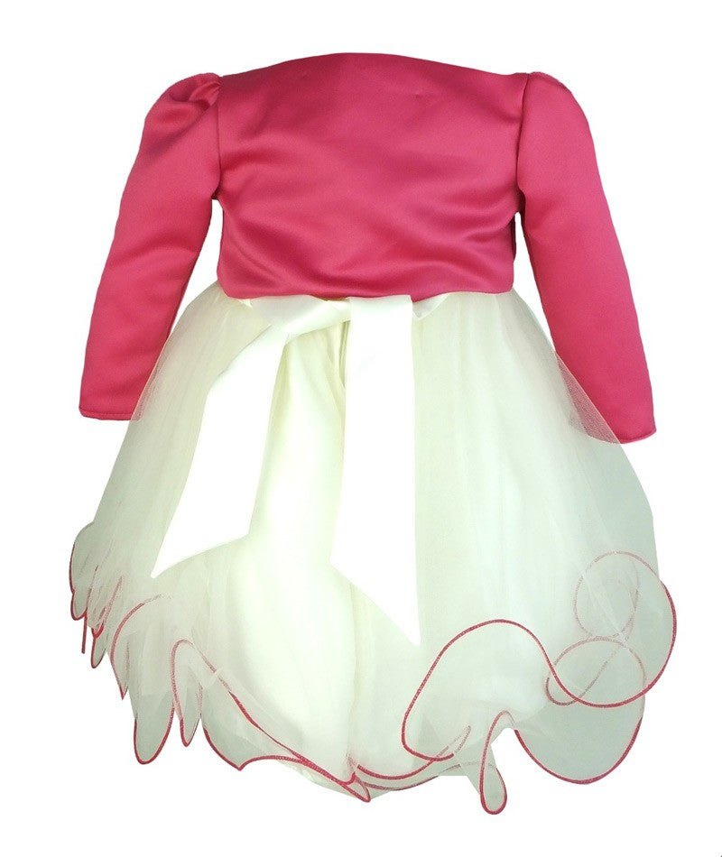 Girls Christening Wedding Dress with Butterfly Bolero Jacket - Ivory - Fuchsia