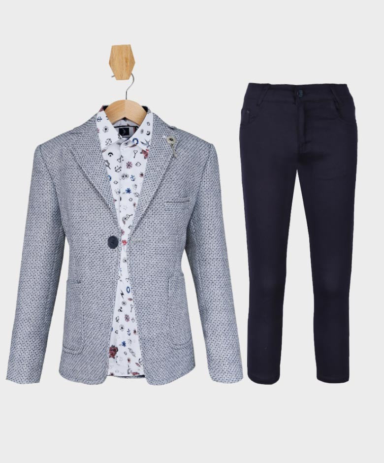 Boys Slim Fit Combined Suit Set - Grey - Blue - Navy Blue