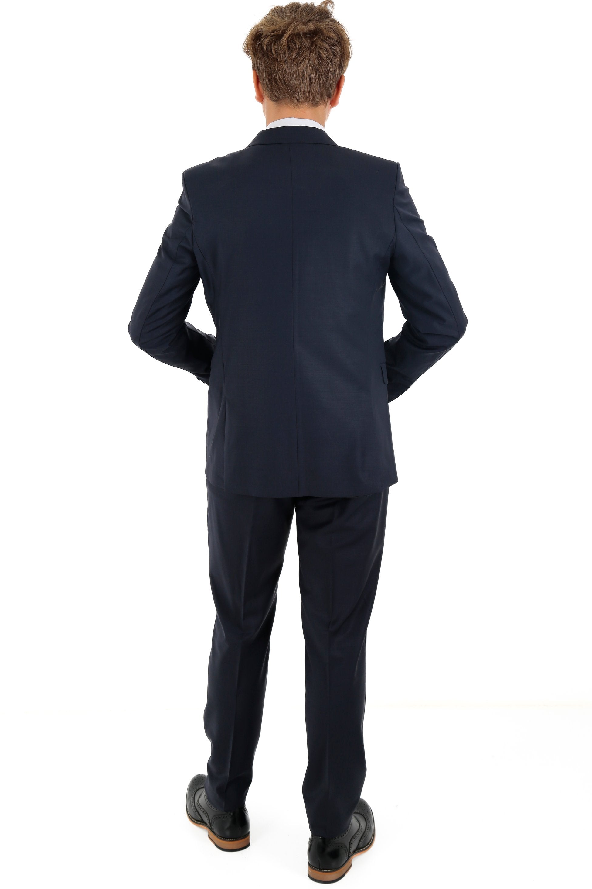 Boys Tailored Fit Navy Wool Blend Suit - OSLO - Navy Blue