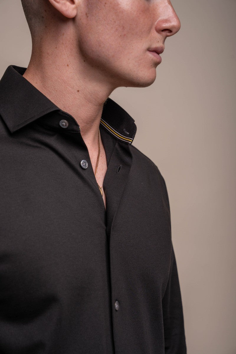 Men's Cotton Slim Fit Long Sleeve Shirt - ASHLEY - Black