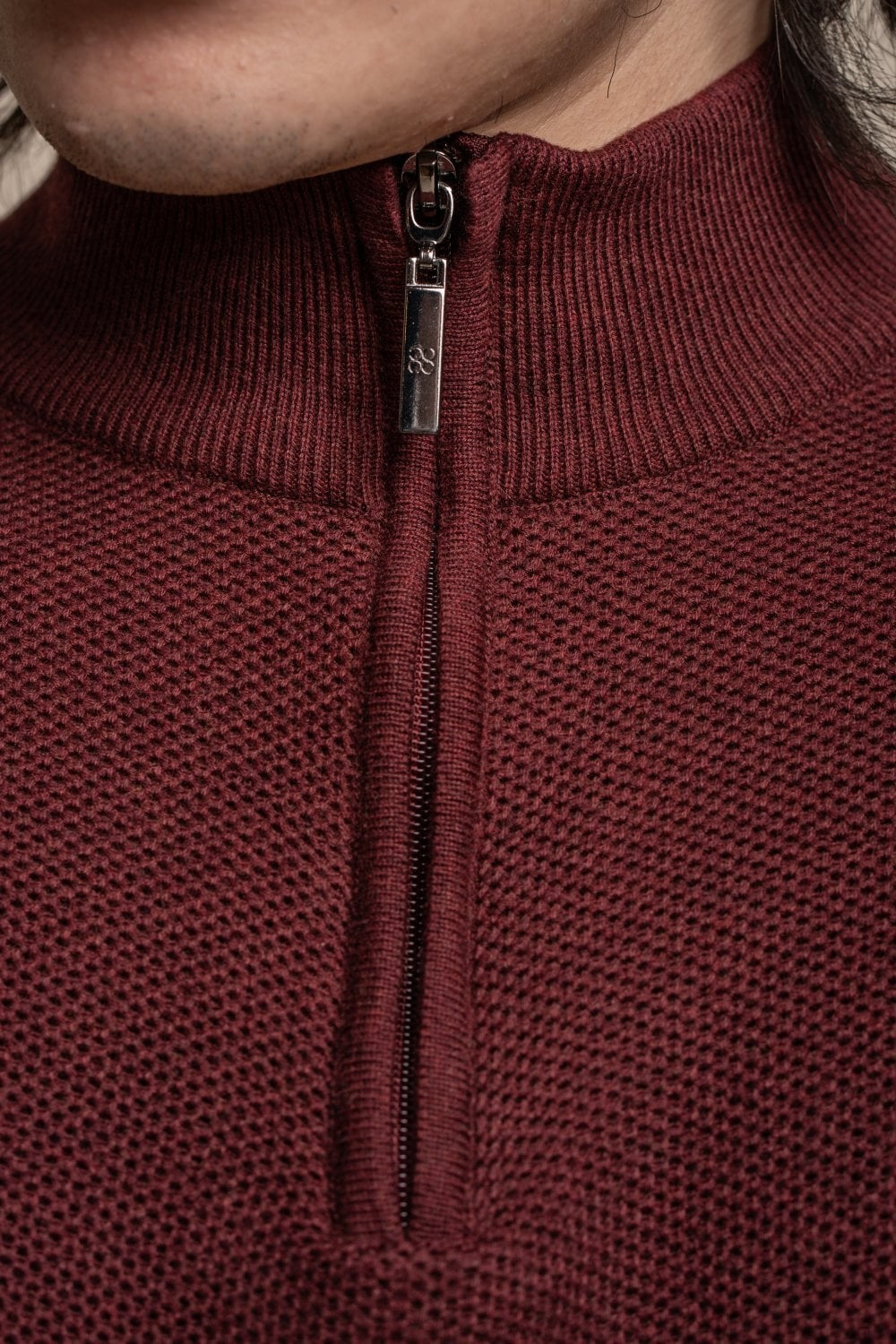 Men's Half Zip Knit Cotton Pullover - KYLE - Wine