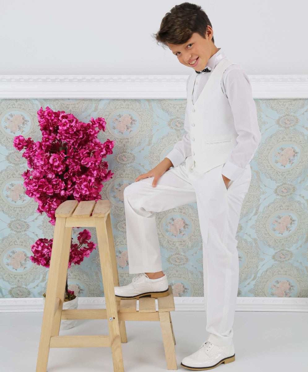 Boys Communion Patterned Slim Fit Suit - CHRISTOPHORUS - Ivory