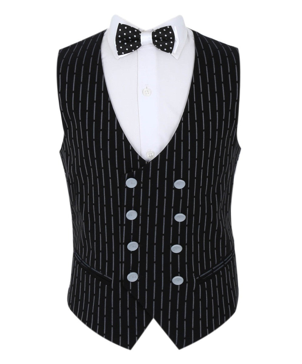 Boys Polka Dot Slim Fit Black Suit - Avagadro - Black