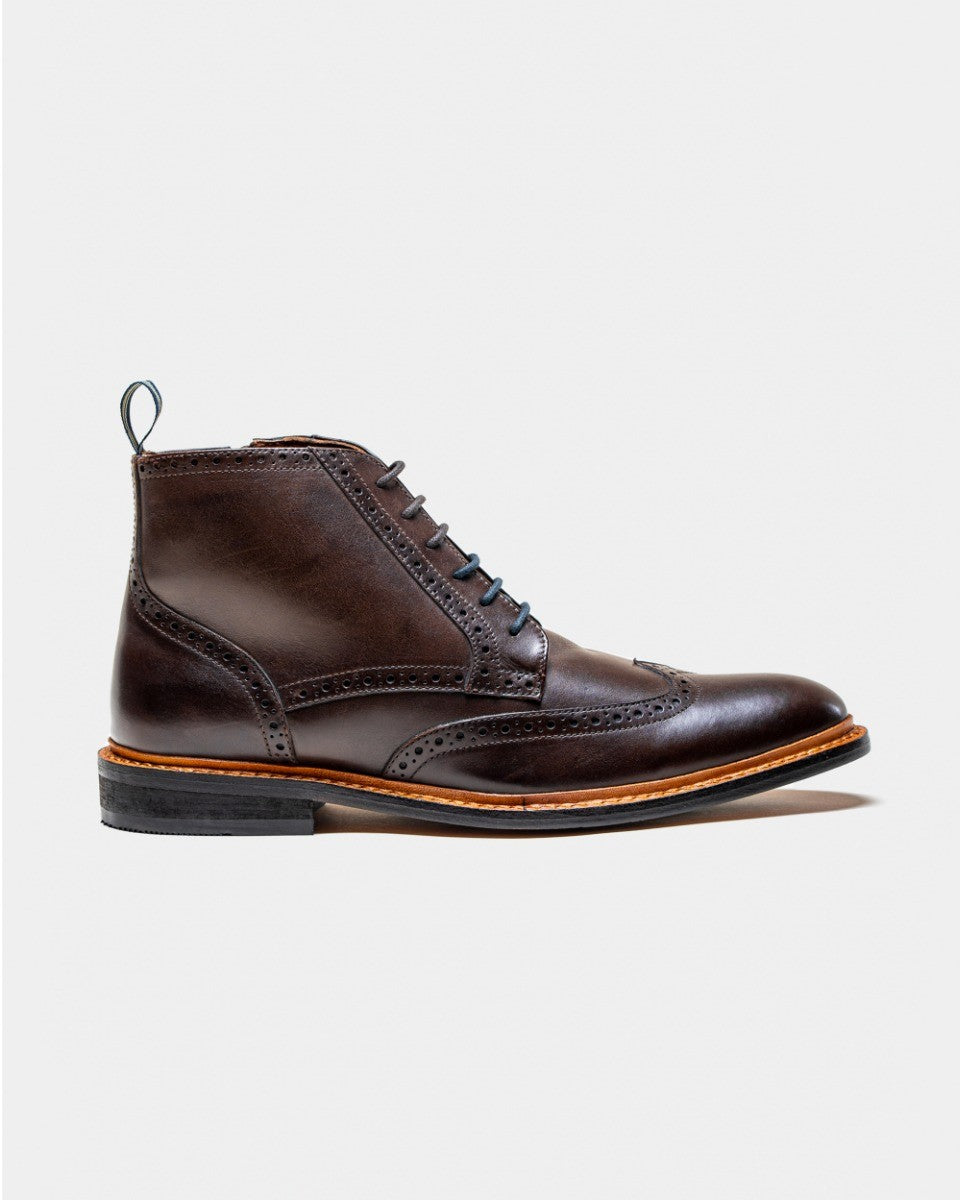 Men's Genuine Leather Brogue Lace-Up Ankle Boots -Ashmoor - Brown