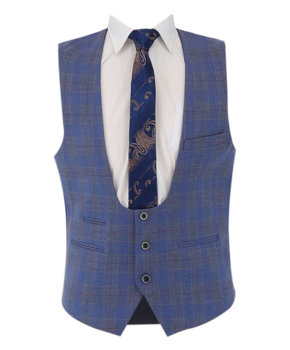 Men's Windowpane Check Slim Fit Suit - CONNOR - Pale Blue